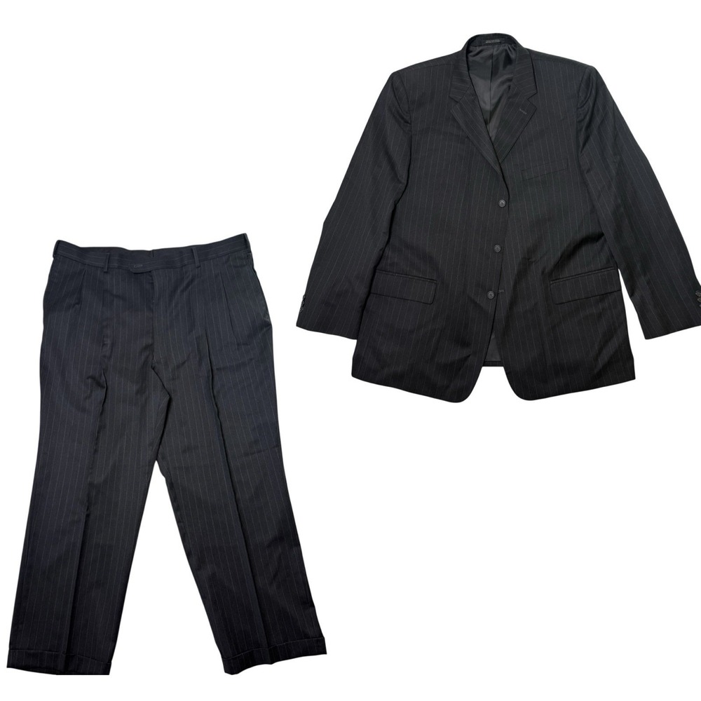 Petrocelli Roger Stuart Mens Black Suit‎ 50L Wool Cashmere Blazer Pants Classic